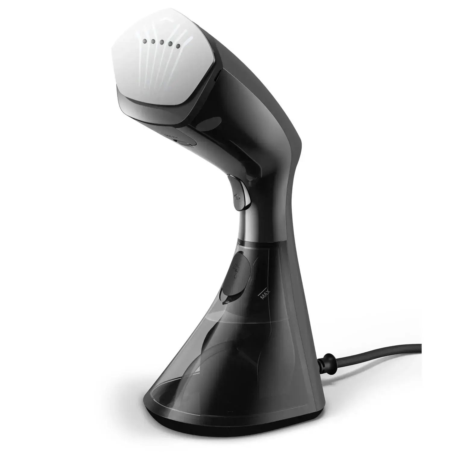 Philips 8000 Series Handheld Steamer with brush GC800/80 1600W, 230ml water tank, heated plate,  2-in-1 vertical and horizontal steaming function, Anti Calc Technology, Black and Silver/Damaged package