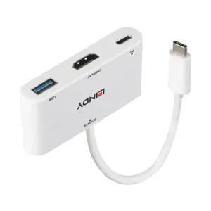 "Lindy" USB 3.1 C tipo HDMI keitiklis su PD, 0,18 m, HDMI + USB Type-A, USB Type-C, moteriškas, vyr…