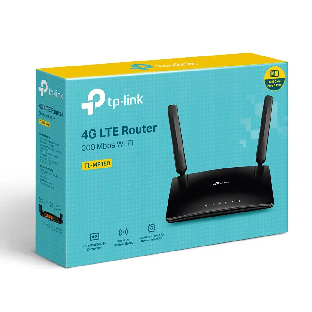 TP-Link TL-MR150, "Wi-Fi 4" (802.11n), vienos juostos (2,4 GHz), Ethernet LAN, 3G, juodas, stalinis maršrutizatorius