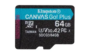 KINGSTON 64 GB microSDXC Canvas Go Plus 170R A2 U3 V30 vienkartinė pakuotė be ADP