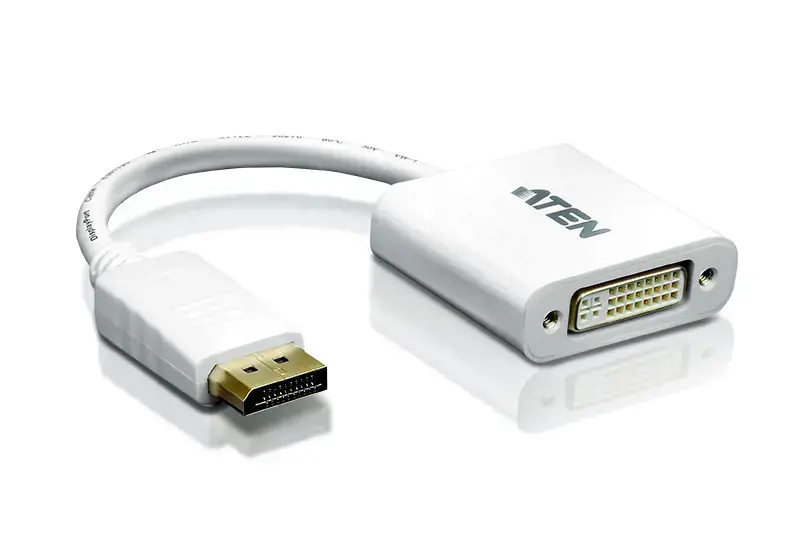 ATEN DisplayPort-DVI keitiklis, kompiuteris: Iki UXGA / HDTV: iki 1080i, 1080p, DisplayPort, DVI-I, vyriškas, vyriškas, tiesus, tiesus, tiesus