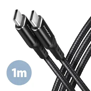 Axagon Duomenų perdavimo ir įkrovimo USB 2.0 kabelis, ilgis 1 m. 3A. PD 60W, 3A. Juodas pintas.