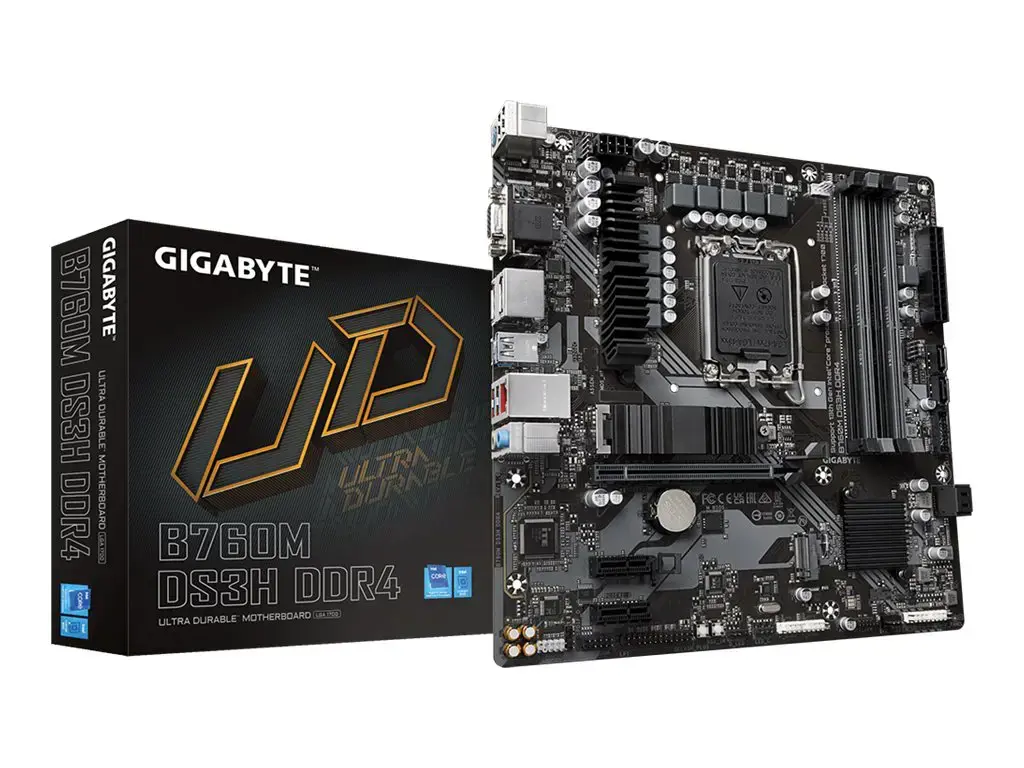 Pagrindinė plokštė GIGABYTE Intel B760 Express LGA1700 Micro-ATX Atmintis DDR4 Atminties lizdai 4 2xPCI-Express 3.0 1x 1xPCI-Express 4.0 16x 2xM.2 1x15pin D-sub 1xHDMI 2xDisplayPort 2xUSB 2.0 3xUSB 3.2 1xUSB-C 1xPS/2 1xRJ45 3xAudio prievadas B760MDS3HDDR4
