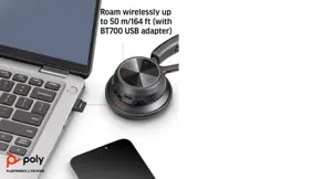 POLY Voyager 4320 Microsoft Teams Certified USB-A Headset +BT700 dongle, Wired & Wireless, Office/Call center, 20 - 20000 Hz, 162 g, Headset, Black