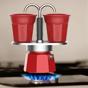 "Bialetti Mini Express" kavos aparatas raudonas 2tz + 2 puodeliai