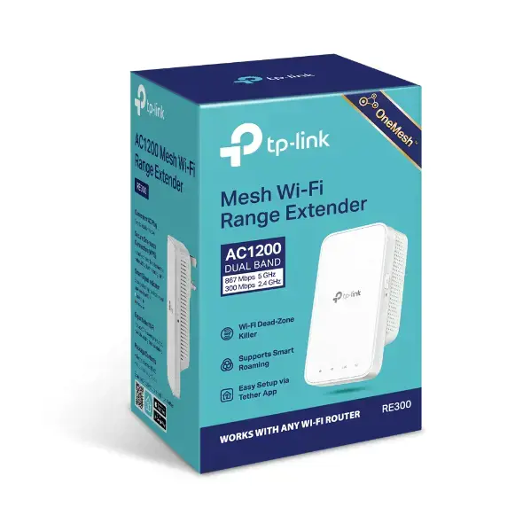"TP-Link AC1200 Mesh Wi-Fi" diapazono ilgintuvas, tinklo kartotuvas, 867 Mbit/s, vidinis, 802.11a, 802.11b, 802.11g, "Wi-Fi 4" (802.11n), "Wi-Fi 5" (802.11ac), 867 Mbit/s, dviejų dažnių (2,4 GHz / 5 GHz)