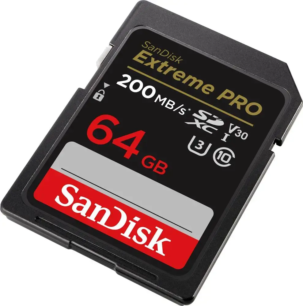 "SanDisk Extreme PRO" 64GB SDXC atminties kortelė + 2 metų "RescuePRO Deluxe" iki 200MB/s ir 90MB/s skaitymo/rašymo greitis, UHS-I, 10 klasė, U3, V30; EAN:619659188719