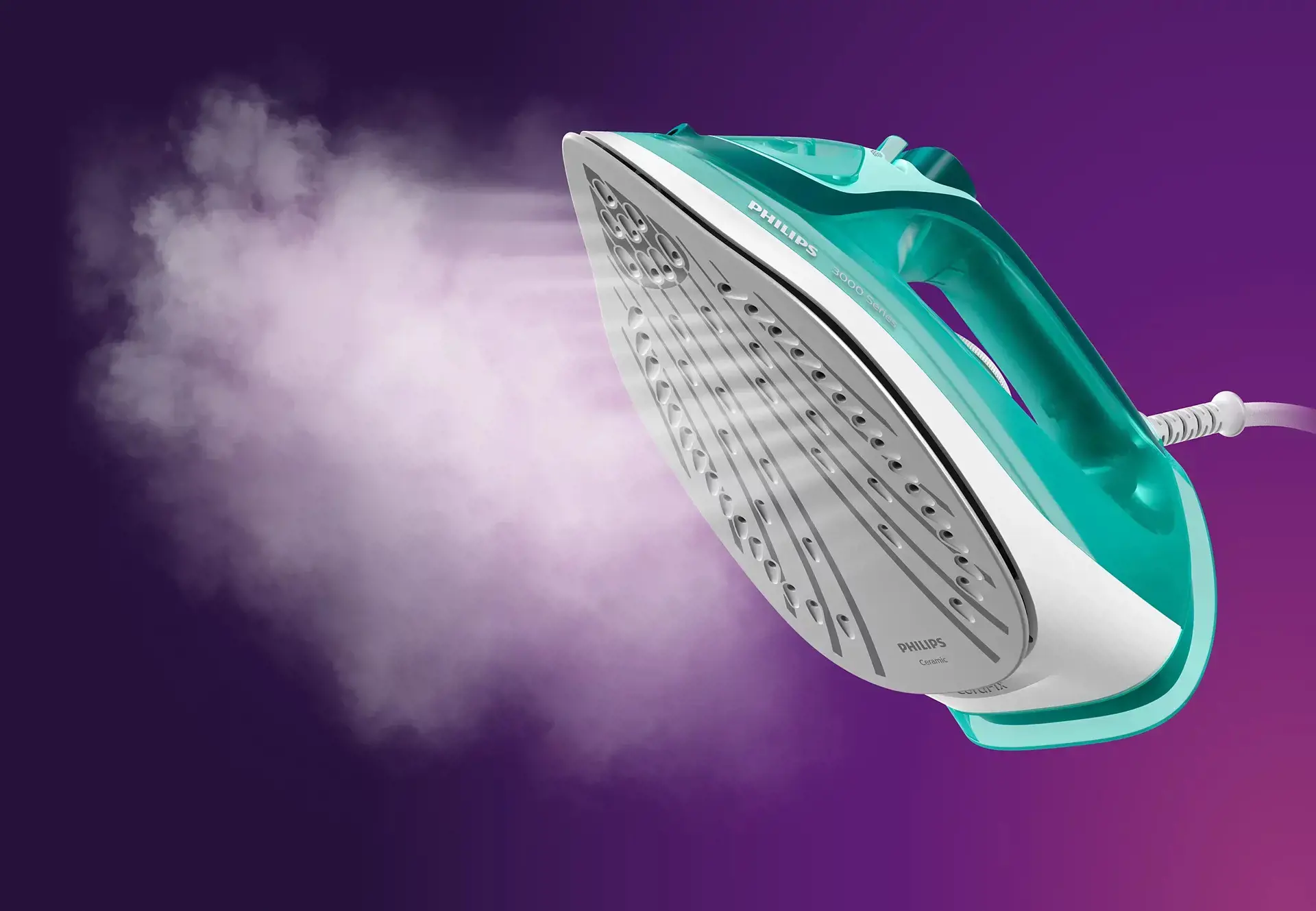 "Philips" 3000 serijos garinis lygintuvas 2400 W, garinis lygintuvas, keraminis padas, 1,9 m, 180 g/min, turkio spalvos, 40 g/min