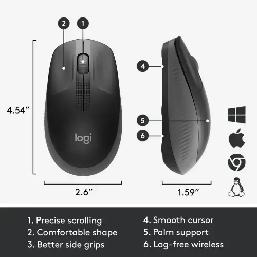 LOGITECH M190 Viso dydžio belaidė pelė - CHARCOAL - EMEA