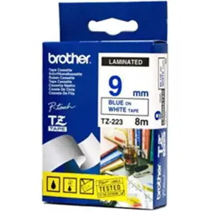 Brother laminuota juosta 9 mm, mėlyna ant baltos spalvos, TZe, pilka, terminis perkėlimas, Brother, PT-1280HK, PT-1280SN, PT-1280KT, PT-D200HK, PT-1100SN, PT-1100KT, PT-2100VP, PT-2730, PT-7600,...