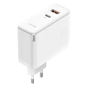 "Baseus GaN5 Pro" sieninis įkroviklis USB-C + USB, 100 W + 1 m kabelis (baltas)