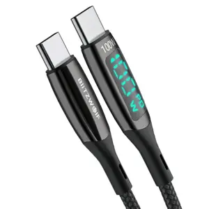 "BlitzWolf" USB-C į USB-C kabelis BW-TC23, su ekranu, 100 W, 0,9 m (juodas)