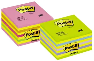 Lipnūs lapeliai POST-IT Ledinukai kubas, 76 x 76 mm, 450 lapelių, neoninių melsvų spalvų derinys