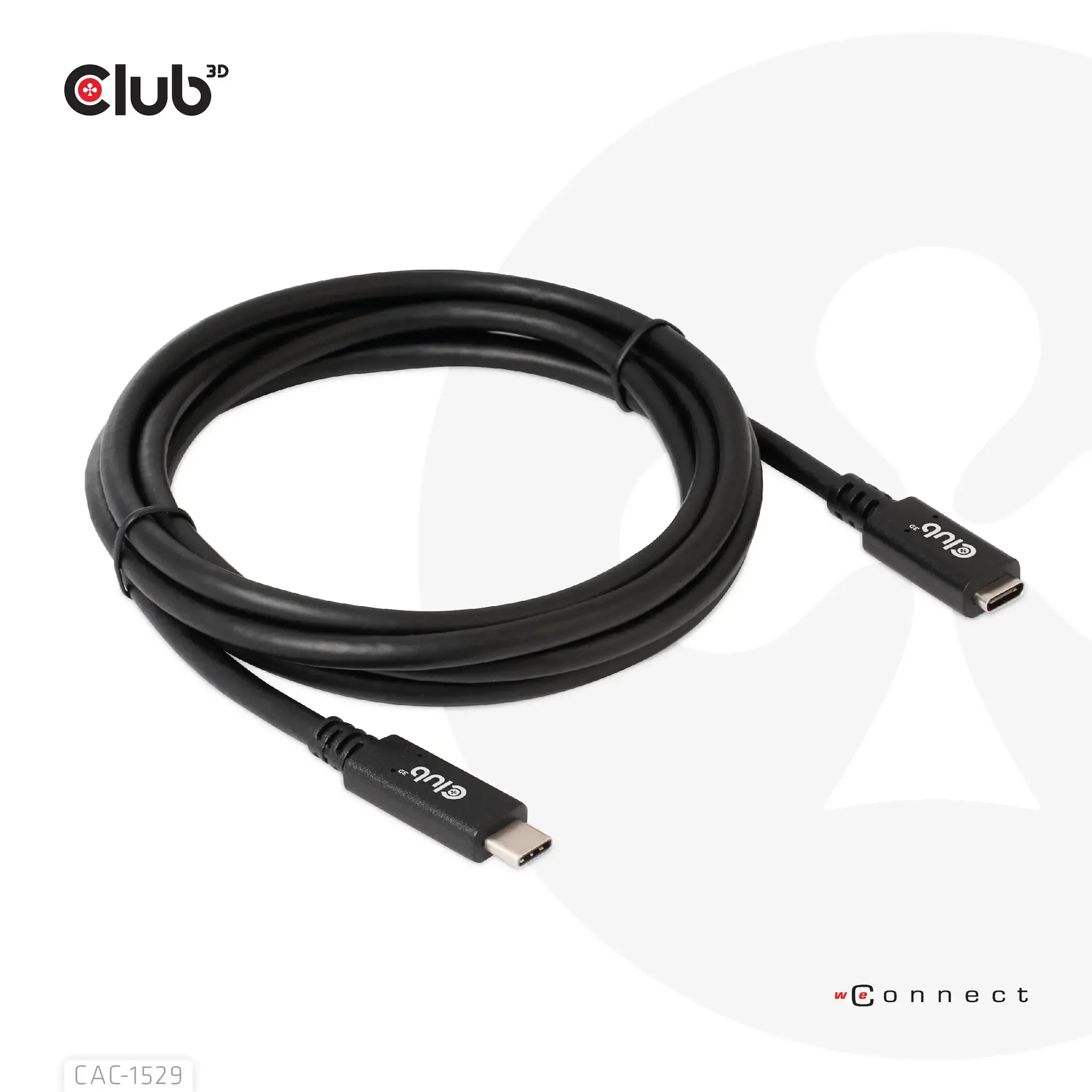 CLUB3D USB Gen1 Type-C Extension Cable 5Gbps 60W(20V/3A) 4K60Hz M/F 2m/6.56ft, 2 m