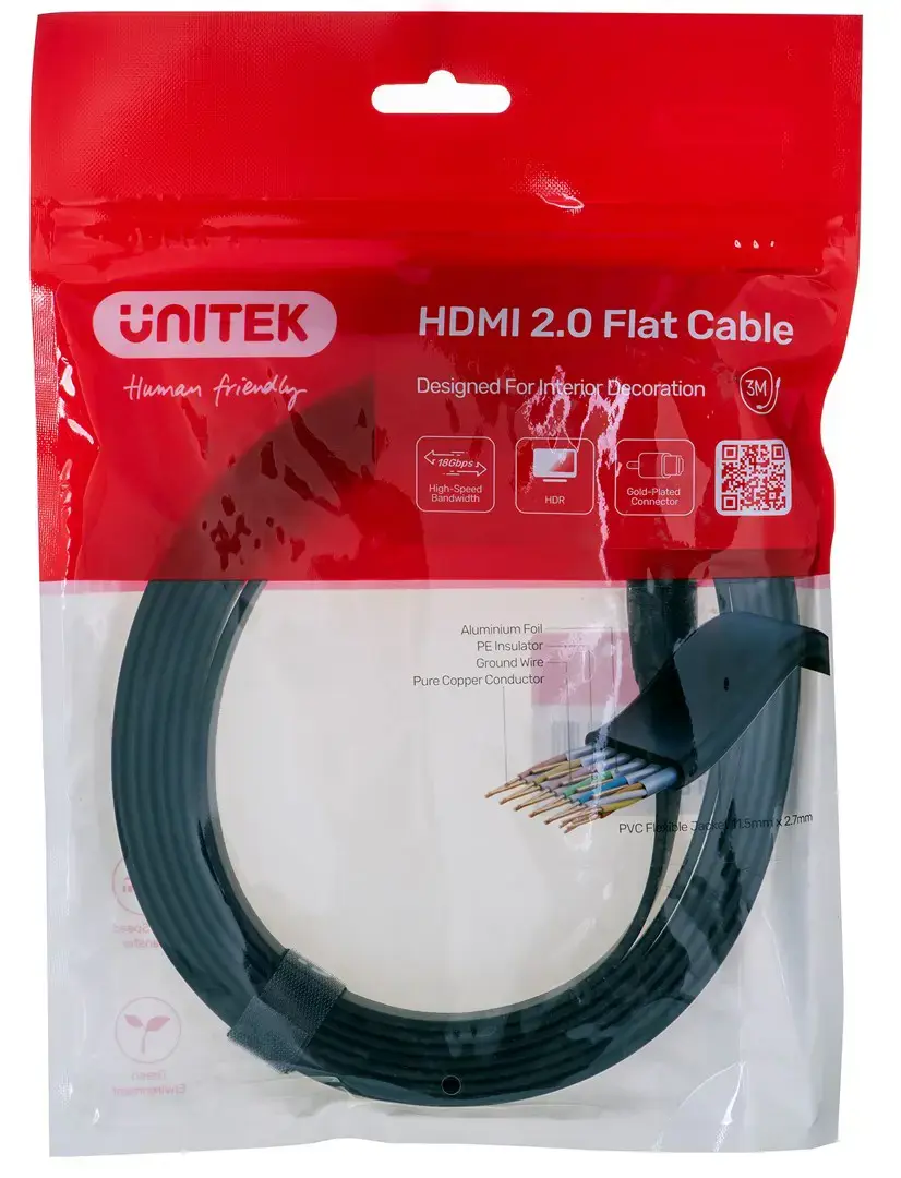 UNITEK 2.0 4K60HZ FLAT 3M C11063BK-3M HDMI cable 3 m HDMI Type A (Standard) Black