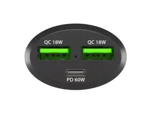 NATEC automobilinis įkroviklis Coney 2x USB 1x USB-C PD 3.0 84W QC3.0