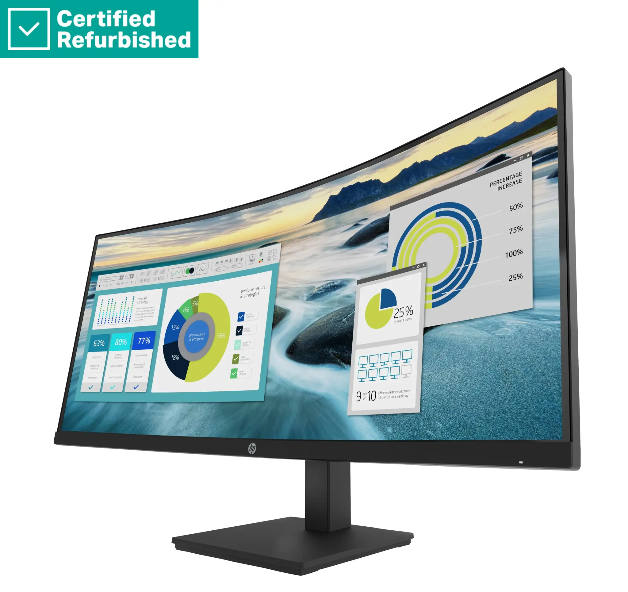 RENEW SILVER HP P34hc G4 Curved Charging Monitor - 34" 3440x1440 WQHD 250-nit 100Hz AG, Curved, VA, USB-C(65W)/HDMI/DisplayPort, 4x USB-A, speakers, height adjustable/tilt, 1 years