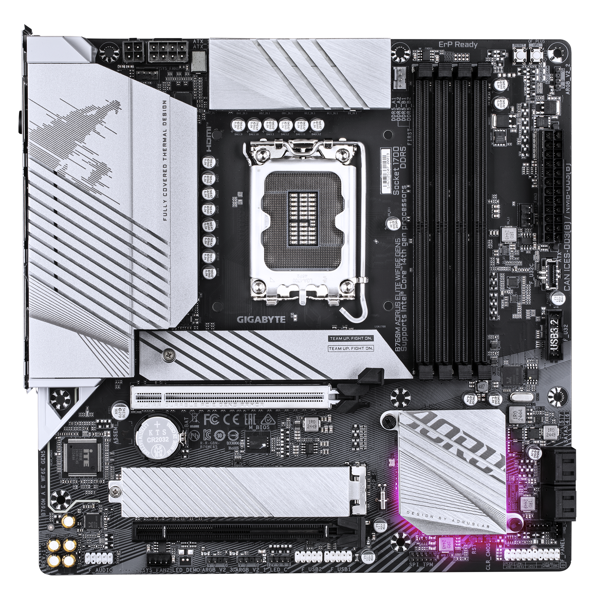 GIGABYTE B760M AORUS ELITE WIFI6E GEN5 Motherboard - Supports 14th Gen. Intel Core CPUs, 12+1+1 phases VRM, up to 5600MHz DDR5, 2xPCIe 4.0 M.2, Wi-Fi 6E, 2.5 GbE LAN, USB 3.2 Gen 2x2