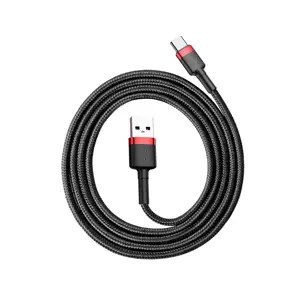 "Baseus Cafule Cable" tvirtas nailono kabelis USB / USB-C QC3.0 3A 1 m juodas+raudonas (juodas + raudonas)