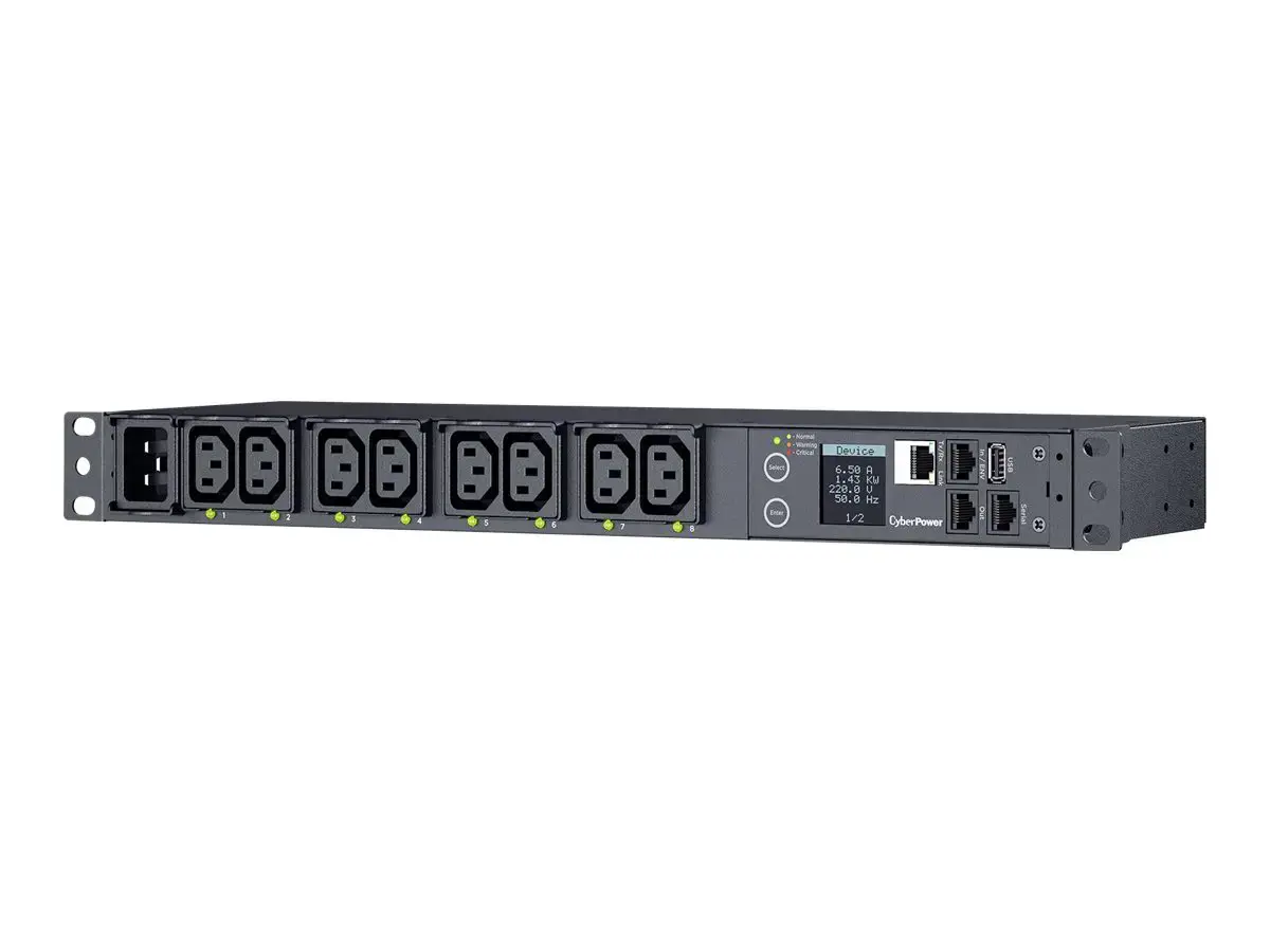 CYBERPOWER Keičiamasis PDU41005230V/20A 1U 8x IEC-320 išėjimo tinklo jungtis "PowerPanel Center" programinė įranga
