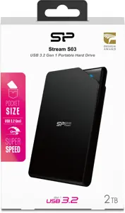 "Silicon Power Stream S03", 2000 GB, 3.2 Gen 1 (3.1 Gen 1), juoda