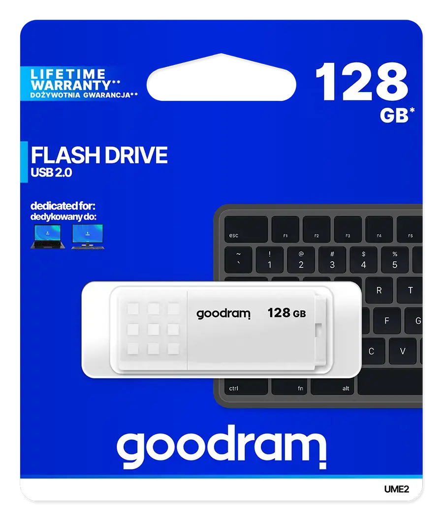 "Goodram UME2", 128 GB, A tipo USB, 2.0, 20 MB/s, dangtelis, baltos spalvos