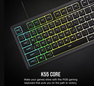 Corsair K55 CORE RGB | Gaming keyboard | Wired | NA | Black | USB 2.0 Type-A