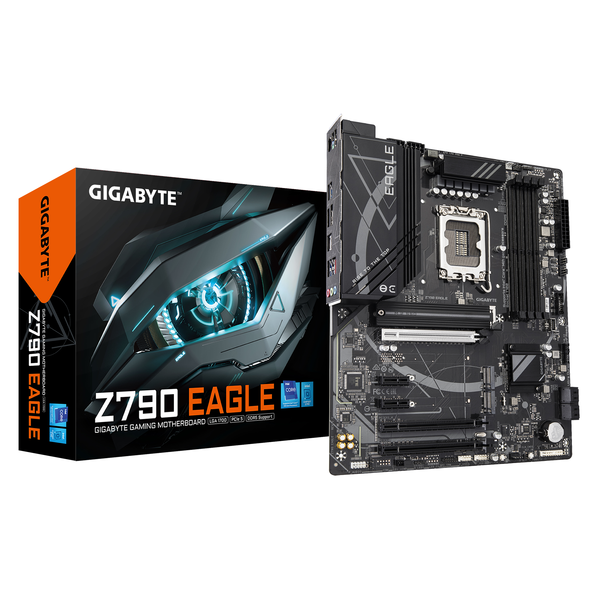 Mainboard GIGABYTE Intel Z790 LGA1700 ATX Memory DDR5 Memory slots 4 3xPCI-Express 3.0 1x 1xPCI-Express 4.0 4x. 1xPCI-Express 5.0 16x 3xM.2 1xHDMI 1xDisplayPort 6xUSB 2.0 6xUSB 3.2 1xUSB-C 1xPS/2 1xOptical S/PDIF 1xRJ45 3xAudio port Z790EAGLE1.0
