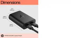 HP 65W GaN USB-C nešiojamojo kompiuterio įkroviklis, vidinis, USB, 1 m, juodas