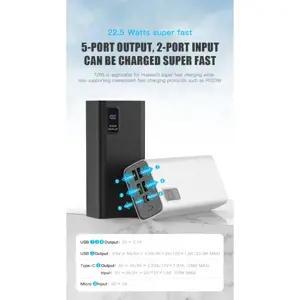 Platinet power bank 30000mAh PD QC LED, baltos spalvos