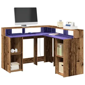 Rašomasis stalas su LED, pilkas ąžuolo, 130x130x91cm, mediena
