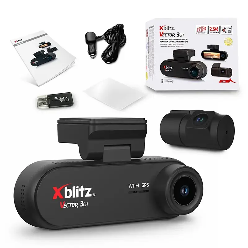 XBLITZ VECTOR 3CH 3-CHANNEL DVR WITH REARVIEW CAMERA, Wi-Fi, AND GPS