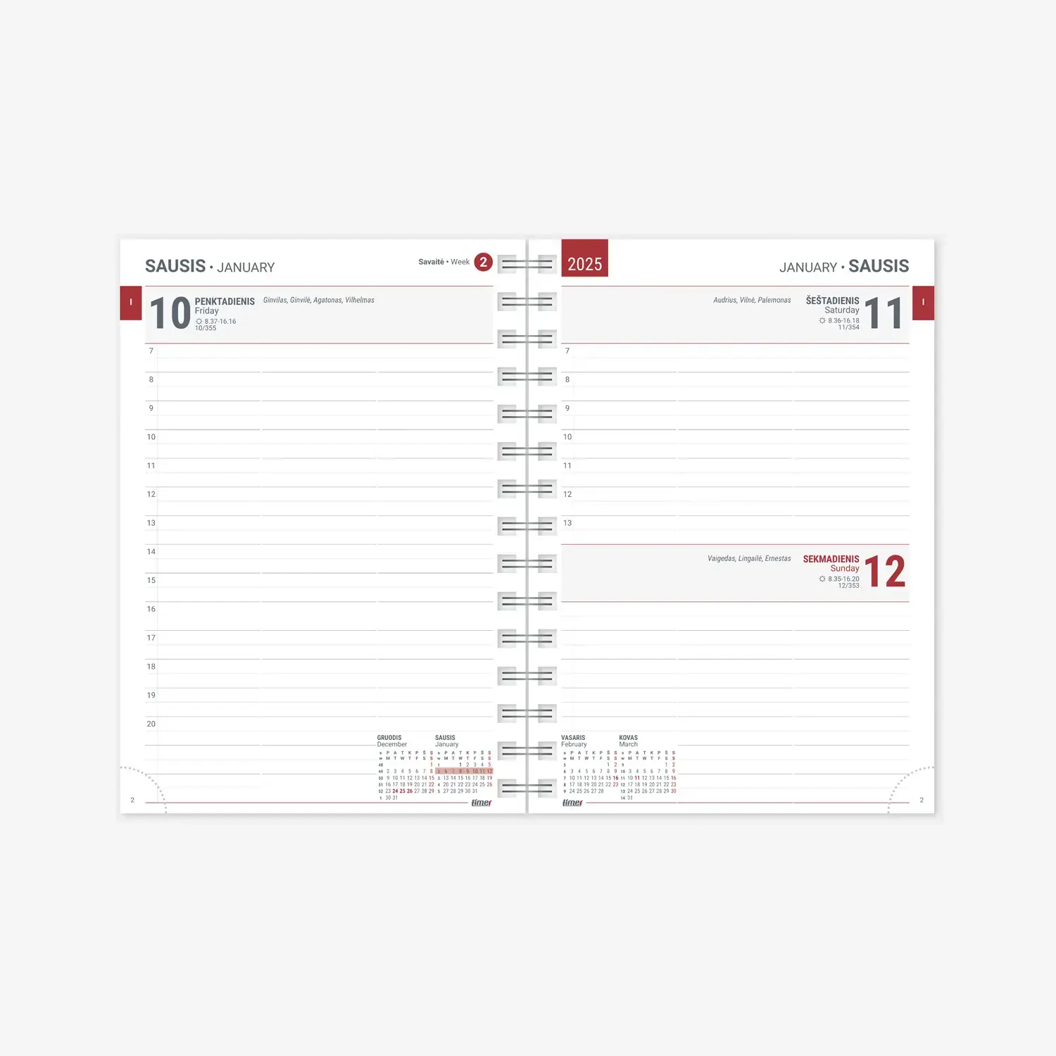 Kalendorius KANCLERIS SPIRAL DAY 2025, Design Floral, kartoninis viršelis