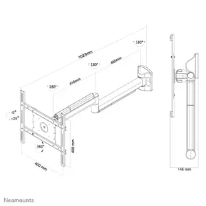 "Neomounts by Newstar" medicininis sieninis laikiklis, 10 kg, 25,4 cm (10"), 101,6 cm (40"), 100 x 100 mm, 400 x 400 mm, baltas