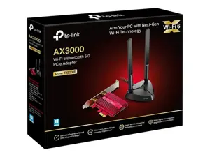 TP-Link Archer TX3000E, vidinis, belaidis, PCI Express, WLAN / Bluetooth, 2402 Mbps, juodas, raudonas