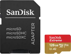"SanDisk Extreme microSDXC" 128GB + SD adapteris + 1 metų "RescuePRO Deluxe" iki 190MB/s ir 90MB/s …