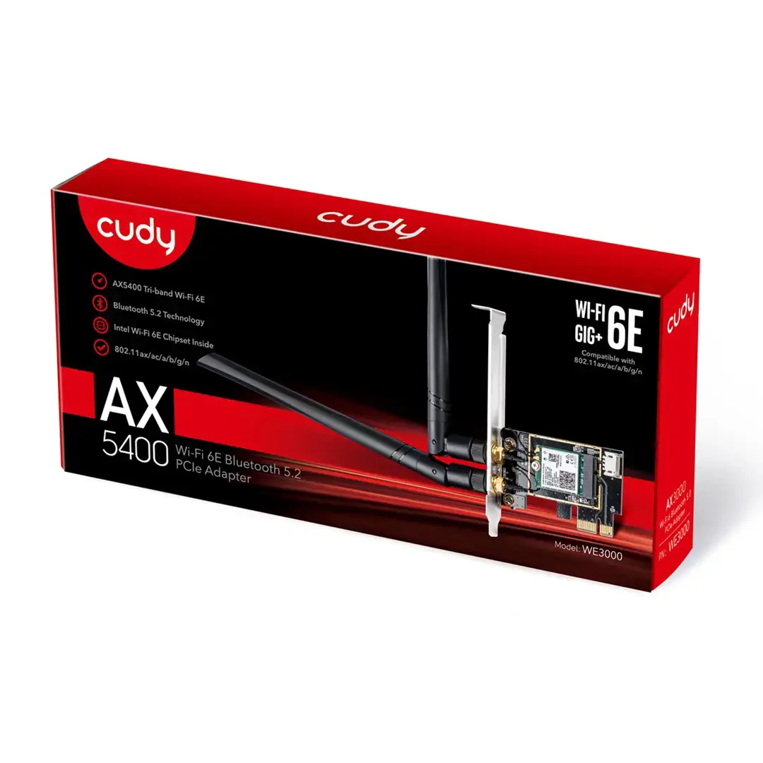 CUDY WE3000 AX5400 "Wi-Fi 6" + BT 5.2 "Intel AX210" PCIe tinklo kortelė