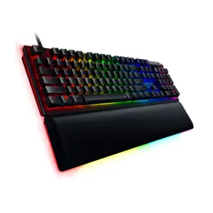 "Razer Huntsman V2" optinė žaidimų klaviatūra su RGB LED apšvietimu, šiaurietiškas išdėstymas, laidinė, juoda, "Clicky Purple" jungiklis, skaitmeninė klaviatūra