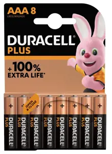 Duracell Plus 100 AAA, Single-use battery, AAA, Alkaline, 1.5 V, 8 pc(s), Beige, Black
