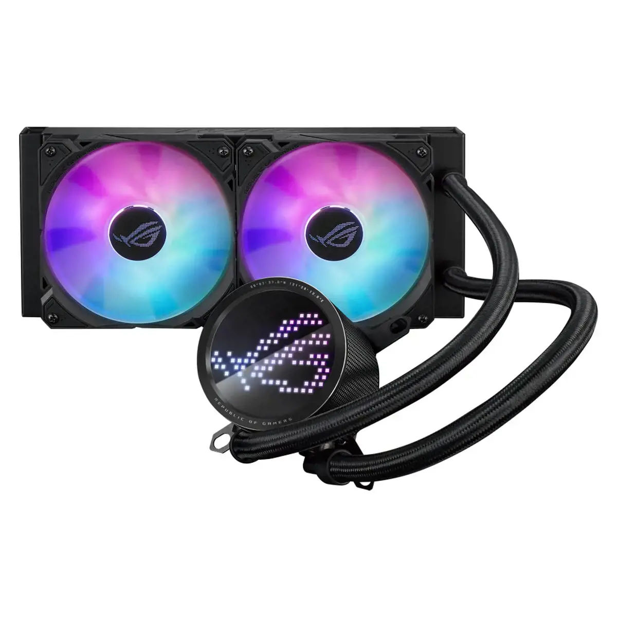 ASUS ROG "Ryuo III 240 ARGB", skysto aušinimo rinkinys, 12 cm, 2200 aps/min, 36,45 dB, 70,07 cfm, juodas