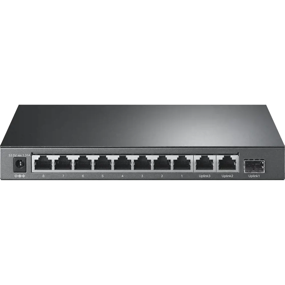 "TP-Link" 8 prievadų 10/100Mbps + 3 prievadų Gigabitinis stalinis komutatorius su 8 PoE+ prievadais, Fast Ethernet (10/100), maitinimas per Ethernet (PoE)