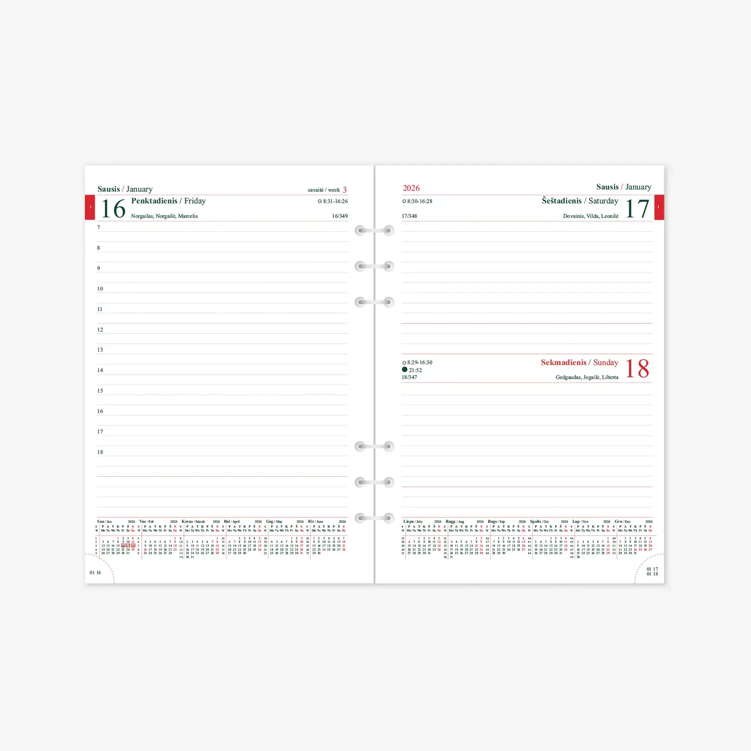 Vidaus blokas kalendoriui MAXI DAY organizer A5, 2026