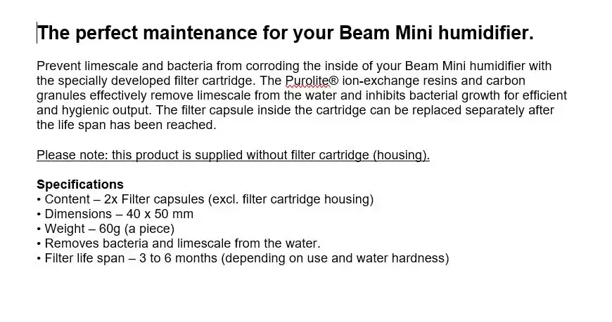 "Duux Anti-calc" ir antibakterinės filtro kapsulės (2x), skirtos "Beam mini", baltos spalvos