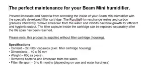 "Duux Anti-calc" ir antibakterinės filtro kapsulės (2x), skirtos "Beam mini", baltos spalvos