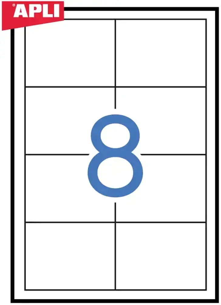 Lipnios etiketės APLI, 97 x 67,7 mm, A4, 8 lipdukai lape, 100 lapų, balta