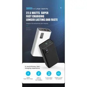 Platinet power bank 30000mAh PD QC LED, baltos spalvos