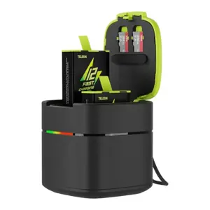 TELESIN Box dviejų kanalų įkroviklis + 2 akumuliatoriai, skirti "GoPro Hero 11 / 10 / 9" (greitas įkrovimas)