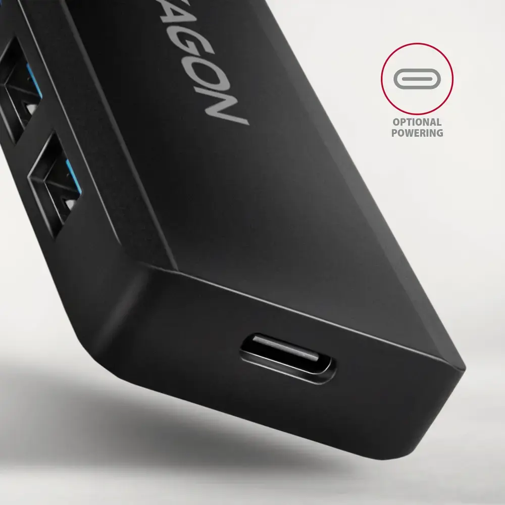 AXAGON HUE-C1C 4x USB3.2 Gen 1 Travel hub, USB-C power IN, w. 20cm Type-C cable