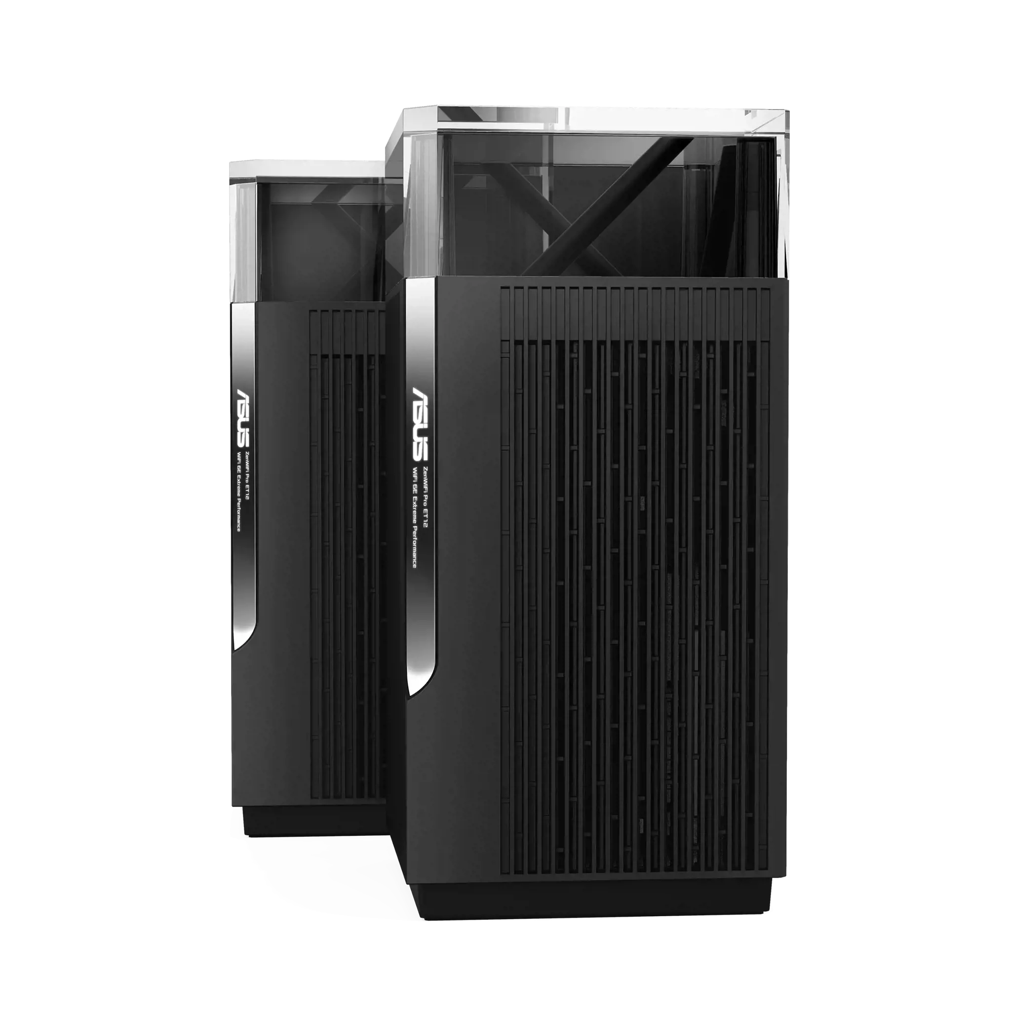 ASUS ZenWiFi Pro ET12, juodas, vidinis, maitinimo, būsenos, trijų dažnių (2,4 GHz / 5 GHz / 6 GHz), "Wi-Fi 6E" (802.11ax), 802.11a, 802.11b, 802.11g, "Wi-Fi 4" (802.11n), "Wi-Fi 5" (802.11ac), "Wi-Fi 6" (802.11ax), "Wi-Fi 6E...