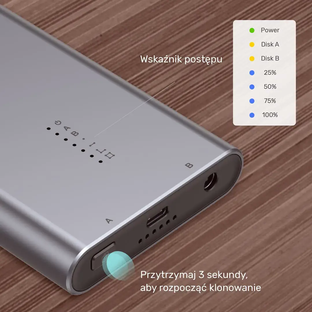 UNITEK SolidForce USB-C ir PCIe/NVMe M.2 SSD 10Gb/s dviejų įlajų korpusas su neprisijungusiu klonu S1206A